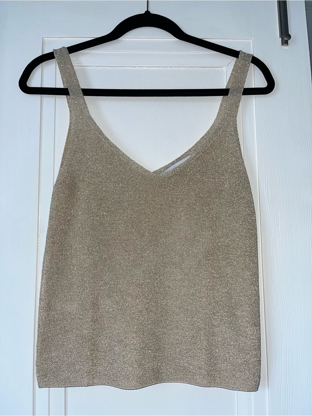 Mango Metallic Gold V-Neck Knit Tank - Picture 3 of 6